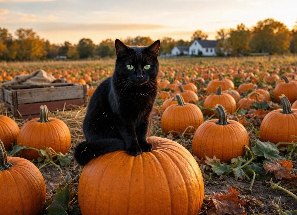 Square Pumpkin Patch Solve Black cat in a pumpkin patch jigsaw puzzle online with 108 pieces