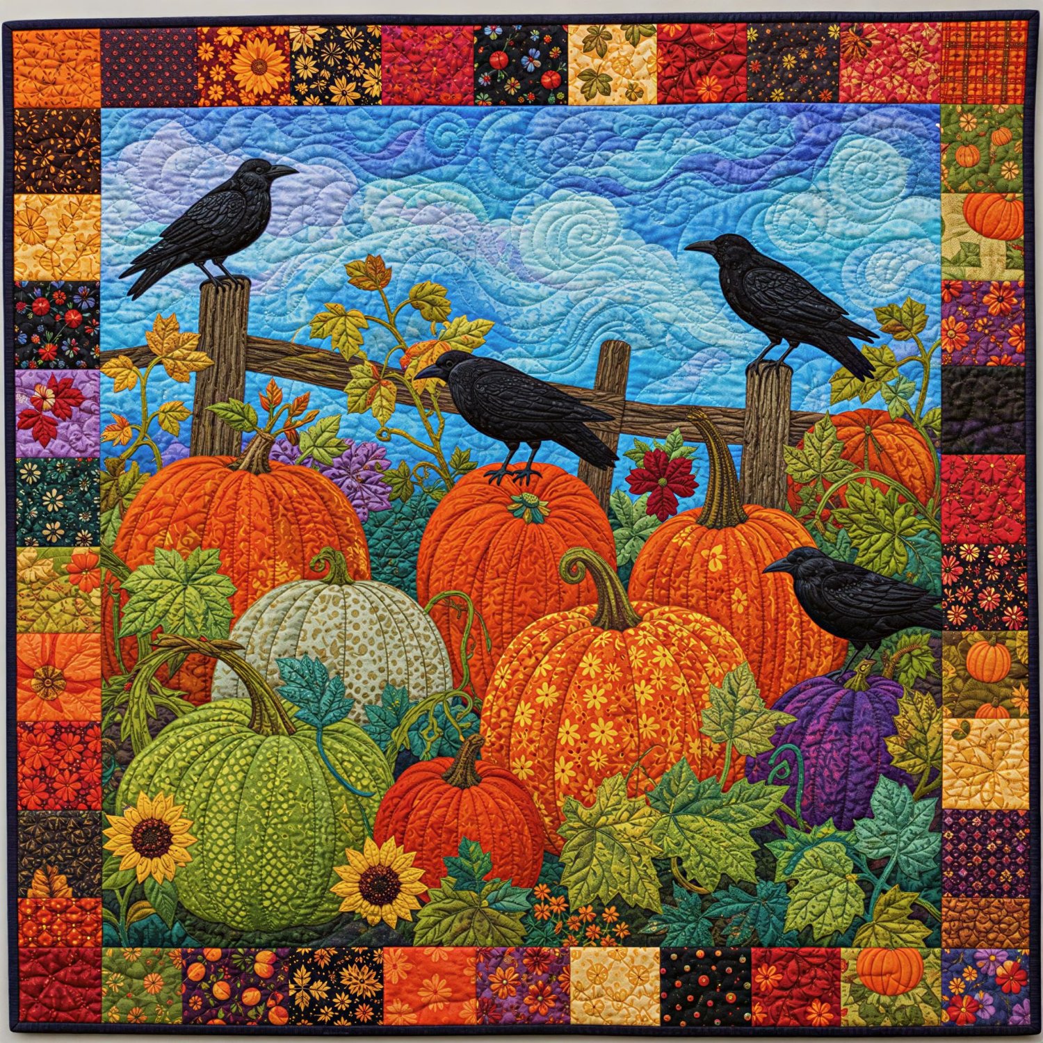 Square Pumpkin Patch Solve Pumpkin Patch with Crows jigsaw puzzle online with 81 pieces
